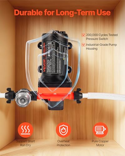 VEVOR RV Water Pump, 12V DC 6 GPM (22.7 L/min), 4-Chamber Self-Priming Diaphragm Water Pump with Automatic Pressure Switch, 70 PSI Max Pressure, On Demand for RV, Caravan, Marine, Yacht, Car Washing - size: 12V, 4-Chamber, 6.0GPM, 70PSI