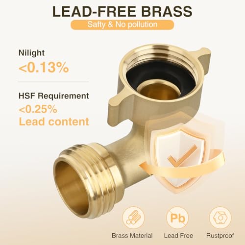 Nilight 90 Degree Hose Elbow, 3/4" Brass Water Connector for RV Camper - size: 90 Degree Hose Elbow