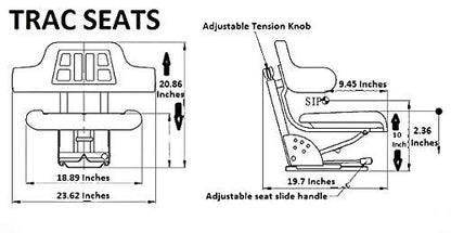TRAC SEATS BRAND GREY WAFFLE STYLE UNIVERSAL TRACTOR SUSPENSION SEAT WITH TILT FITS FORD/NEW HOLLAND 6000 6600 6610 7000 7100 7200 7600 7610 7700