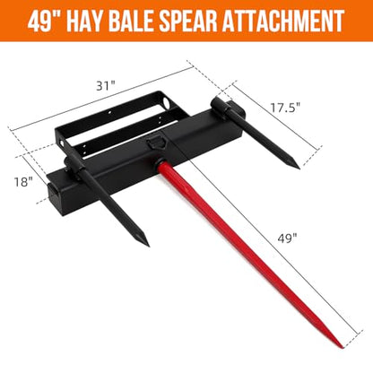 49" Hay Spear for Tractor Bucket, 4000 LBS Capacity