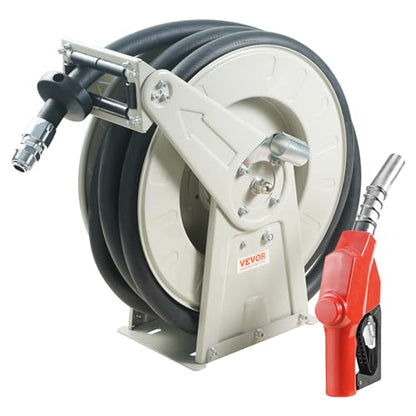 VEVOR Fuel Hose Reel, 3/4 inch x 50 ft Retractable, Spring Driven Auto Swivel Rewind, 300 PSI, Heavy-Duty Carbon Steel Construction with Industrial Grade Rubber Hose, for Diesel Fuel, Kerosene - color: 3/4" 50 Ft