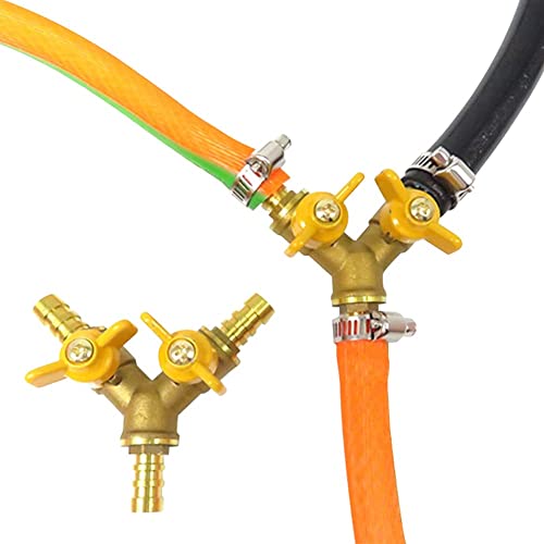 Joywayus 1/2" Hose Barb Brass Ball Valve Y Shaped Type 3 Way with 2 Switch Shut Off Valve Fitting Include 3 Clamps - size: 1/2"-1pcs