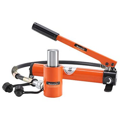 Bonvoisin 20T Hydraulic Cylinder Jack Porta Power Ram 2" Stroke Mini Single Acting Lifting Cylinders with Hydraulic Hand Pump for Machinery Shipbuilding - size: BSC-20 (With CP-180 Pump)