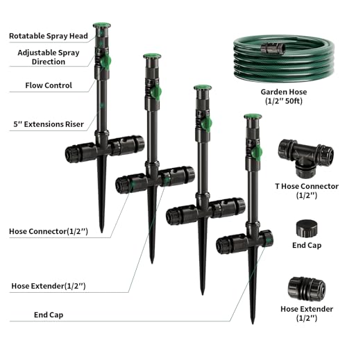 Flexible Sprinkler System, Above Ground DIY Irrigation Kit - color: 4Pack+50Ft