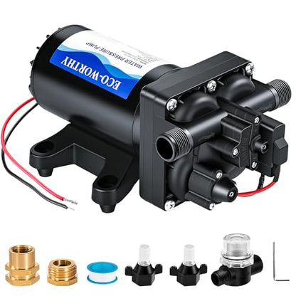 ECO-WORTHY RV Fresh Water Pump 12V DC 5.5GPM 70PSI,12 Volt Diaphragm Self-Priming Pump with Pressure Switch for RV Garden Irrigation Spraying Marine Yacht - color: Black 1