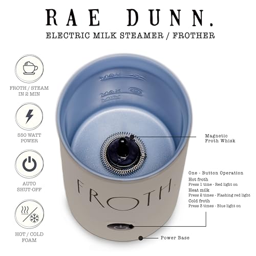 Rae Dunn Electric Milk Frother Steamer -Stylish Automatic Milk Steamer and Frother, Milk Warmer, Hot and Cold Foam Maker for Coffee, Latte, Cappuccino, Macchiato - 550 Watt (Sand) - color: Sand