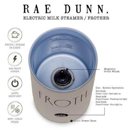 Rae Dunn Electric Milk Frother Steamer -Stylish Automatic Milk Steamer and Frother, Milk Warmer, Hot and Cold Foam Maker for Coffee, Latte, Cappuccino, Macchiato - 550 Watt (Sand) - color: Sand