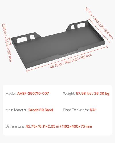 VEVOR 1/4 in Skid Steer Mount Plate, Universal Quick Attach Mount Plate, Easy to Bolt, 3000lbs Load Capacity, Heavy Duty Steel Loader Plates Compatible with Kubota Bobcat Skid Steers & Tractors - size: 1/4 Inch