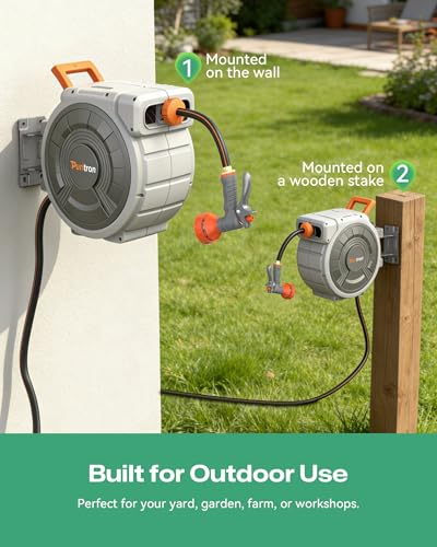 Retractable Garden Hose Reel 5/8"x100ft, 3-Ply Reinforced water hose reel, Any Length Lock, Heavy-Duty Rust Prevention Metal Mount, Brass Fitting, 9 Spray Nozzle for Lawn & Gardening - color: 100 Ft X 5/8inch