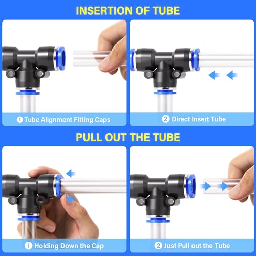 TAILONZ 1/2" Push to Connect Fitting Splitters+Elbows+Tees+Straight 8pcs - color: Blue, size: 1/2"OD/8PCS