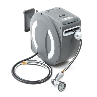 Betta EaseReel Battery-Powered Wall-Mounted Retractable Hose Reel, with Quick-Access Dual Hose Length Control, 8 Spray Patterns Nozzle, Automatic Roll-Up & Tangle-Free Hose Guide (1/2'', 100FT/30m) - size: 1/2'' - 100FT (30m)