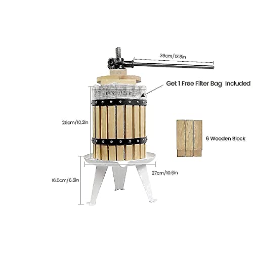 SQUEEZE master Fruit Apple Cider Wine Classic Press- 1.6 Gallon/6L-Solid Wood Basket with Fruit Apple Wine Classic Crusher -7 Litre/1.8Gallon