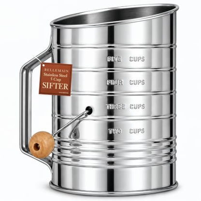 Bellemain Stainless Steel Flour Sifter for Baking with Hand Crank - 5 Cup - size: 5 Cup