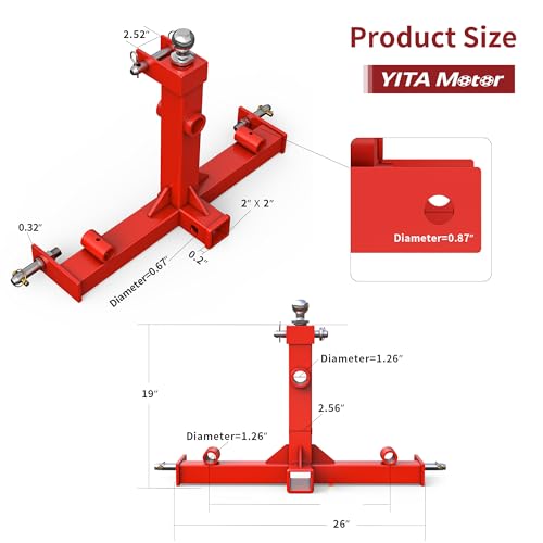 YITAMOTOR 3 Point Trailer Hitch with 2" Receiver for Category 1 Tractors