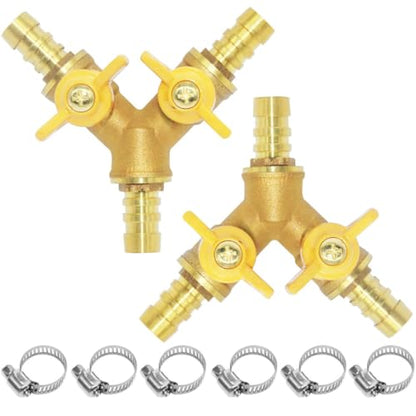Beduan 3 Way Shut Off Ball Valve 3/8 Hose Barb 2 Switch Brass Y Shaped 2PCS - size: 3/8 Inch, style: Fixed-2PCS