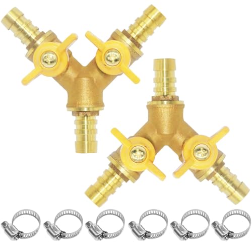 Beduan 3 Way Shut Off Ball Valve 3/8 Hose Barb 2 Switch Brass Y Shaped 2PCS - size: 3/8 Inch, style: Fixed-2PCS