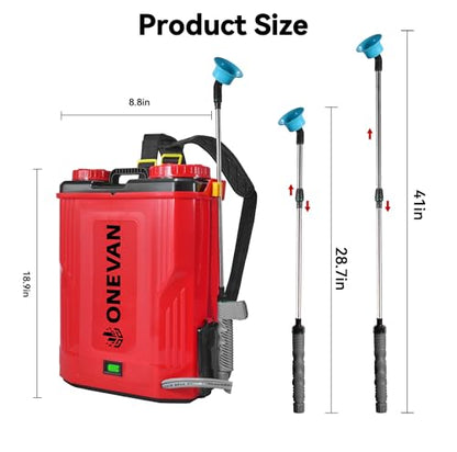 ONEVAN 5.3Gal Battery Powered Backpack Sprayer, 100PSI with Mixing Function - color: Red