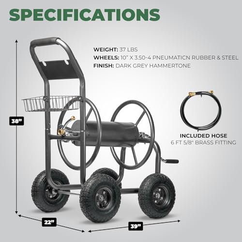 XtremepowerUS Hose Reel Cart, Hose Cart with Wheels, Water Hose Reel Cart Hose Reels for Outside, 300-Feet Hose Capacity, Grey