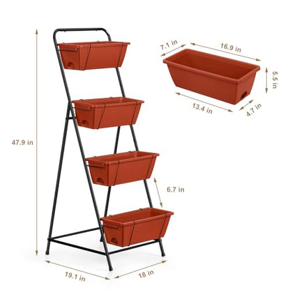 4 Tier Vertical Raised Garden Bed Planters for Outdoor Plants Herb Garden Planter with Drainage Holes Standing Garden Planters for Herbs Flowers Vegetables Plants (Brick Red) - color: Brick Red