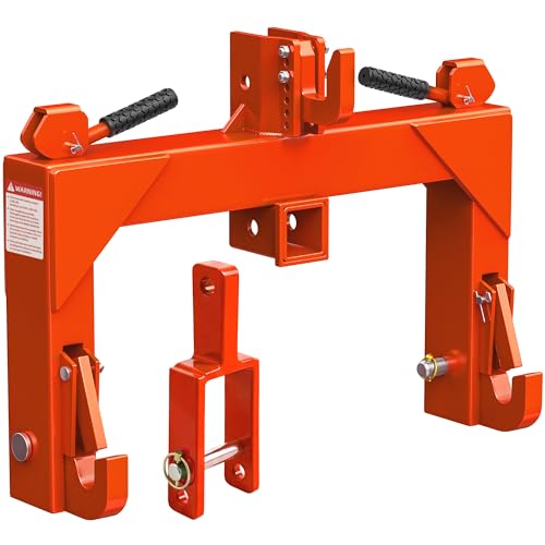 YITAMOTOR 3 Point Quick Hitch with Upgrade Versatile Adapter & 2" Receiver for Category 1 Tractors, 3000 lbs 3-Pt Trailer Hitch Attachment with 5 Level Adjustable Bolt (Orange) - color: Orange