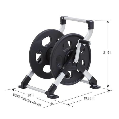 Liberty Garden 306 Explorer Floor or Wall Mount Hose Reel, Aluminum, Holds 150-feet of 5/8-Inch hose, Silver/Black - style: Hose Reel
