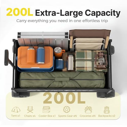 EchoSmile Collapsible Wagon Cart, Heavy Duty 400lbs Capacity, Black - color: Black