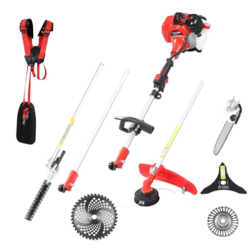 33CC Gas String Trimmer Brush Cutter 2 Cycle Multifunctional Pole Saw Hedge Trimmer Attachments EPA Compliant Aircooled Shoulder Strap Lawn Garden Tool