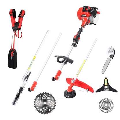 33CC Gas String Trimmer Brush Cutter 2 Cycle Multifunctional Pole Saw Hedge Trimmer Attachments EPA Compliant Aircooled Shoulder Strap Lawn Garden Tool