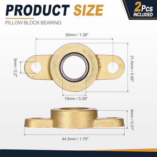 uxcell 2Pcs TF10 Pillow Block Bearings 10mm Bore, Copper Housing, ABEC 3 - size: TF10(10mm Shaft)