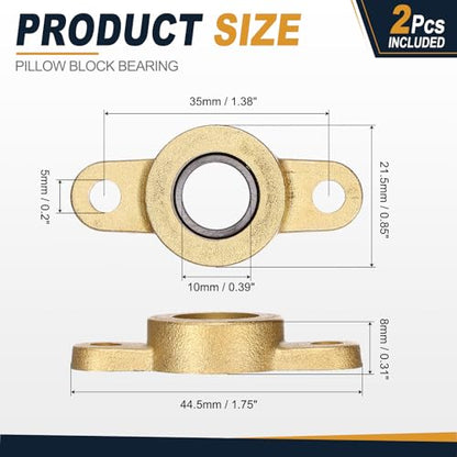 uxcell 2Pcs TF10 Pillow Block Bearings 10mm Bore, Copper Housing, ABEC 3 - size: TF10(10mm Shaft)