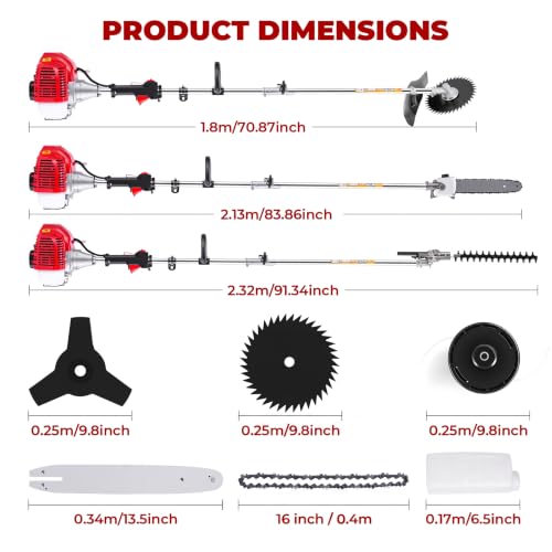 58CC 2-Cycle Gas Powered Weed Wacker, 5-in-1 Multi-Function String Trimmer - color: Red-1