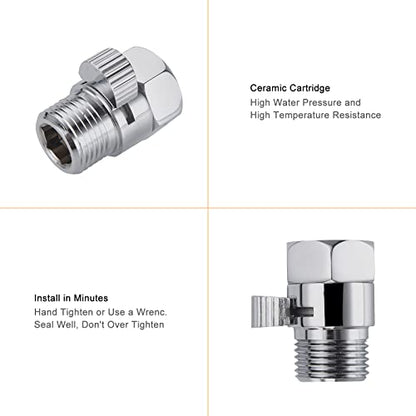 Chrome Water Flow Control Valve, G1/2" Shower Head Flow Control Brass Shut Off Valve for Handheld, Water Pressure Regulator Replacement for Shower System - color: Chrome
