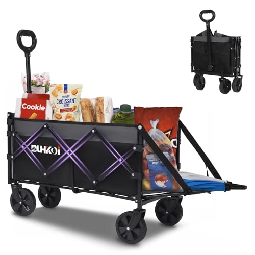 Foldable Wagon with Tailgate,12 lb Lightweight Small Utility Cart - color: Black Gray