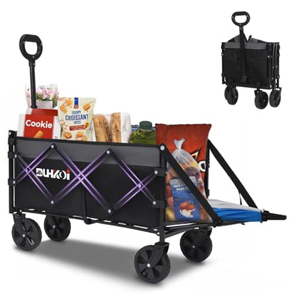 Foldable Wagon with Tailgate,12 lb Lightweight Small Utility Cart - color: Black Gray