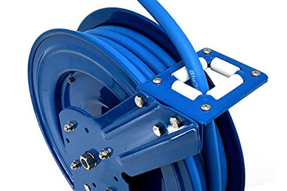 BLUBIRD BBR3875 18ga. Retractable Hose Reel with 3/8" x 75' Air Hose, 12 Point Ratcheting Gear, Next-Gen Rubber, Lightest, Strongest, Most Flexible, 300 PSI, 50F to 190F Degrees, Polyester Braided - size: 3/8" x 75' Standard