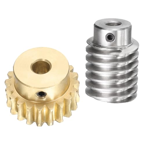 uxcell Worm Gear Set 20T 1.5 Module 20:1 Reduction Rate, Right Rotation Drive Gear Box Wheel Reduce Transmission Part (Brass Gear-8mm Bore, #45 Steel Rod 8mm Bore) - size: 8mm x 8mm