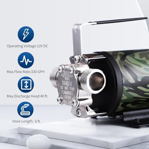 TIGEROAR 12V Water Pump 330 GPH Utility Pump for Vehicle Water Transferring