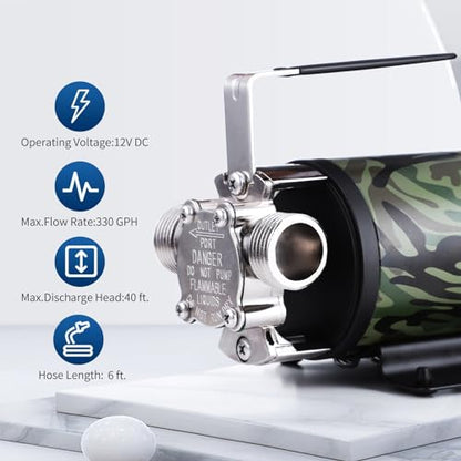 TIGEROAR 12V Water Pump 330 GPH Utility Pump for Vehicle Water Transferring