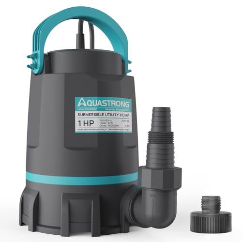 AQUASTRONG 1 HP Sump Pump 4500 GPH Submersible Water Pump for Water Removal | Thermoplastic Utility Pump High Flow Water Removal for Swimming Pool Garden Pond Basement Wells with 10ft Long Power Cord - size: 1 HP Sump Pump