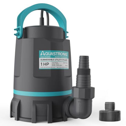 AQUASTRONG 1 HP Sump Pump 4500 GPH Submersible Water Pump for Water Removal | Thermoplastic Utility Pump High Flow Water Removal for Swimming Pool Garden Pond Basement Wells with 10ft Long Power Cord - size: 1 HP Sump Pump