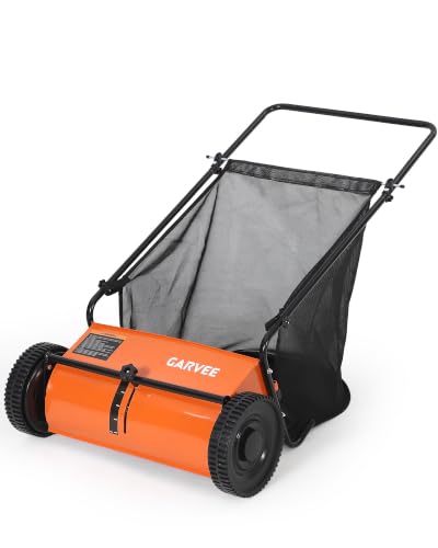 21" Push Lawn Sweeper, 6 Cu.Ft. Hopper, 3 V-Shaped Brushes, Height Adjustable - color: Orange, size: 21in