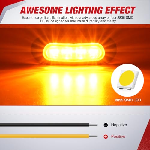 Nilight 3.7" Amber Oval Side Marker Light, 4 LED IP68 Waterproof - color: Amber 3.7" 20Pcs