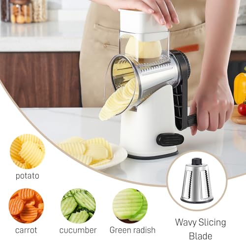Weltonhm 4 in 1 Large Cheese Grater Hand Crank Rotary (White 4 Graters) - color: White, size: 4 Graters