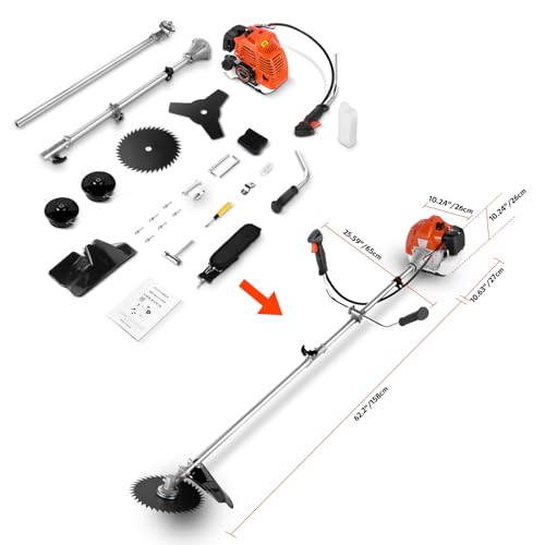 58cc 4-in-1 Gas Weed Wacker, 2-Stroke Engine Brush Cutter with Bike Handles - color: Orange-red