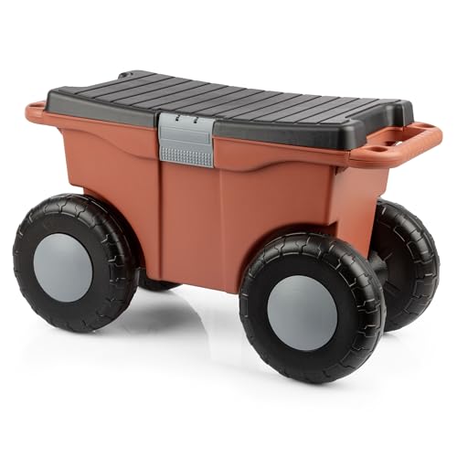 Pure Garden Rolling Garden Cart with Seat, Terracotta - color: Terracotta