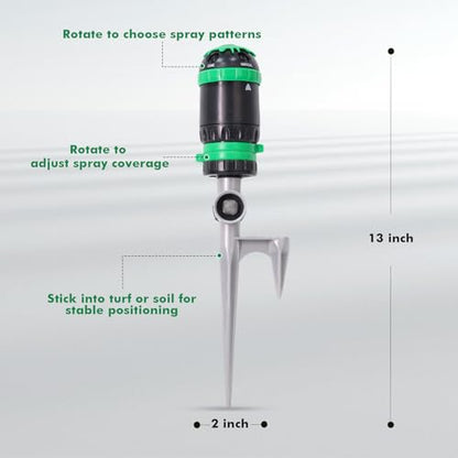 RESTMO Gear Drive Sprinkler with Step Spike Base, Green - color: Green, size: 1 Pack