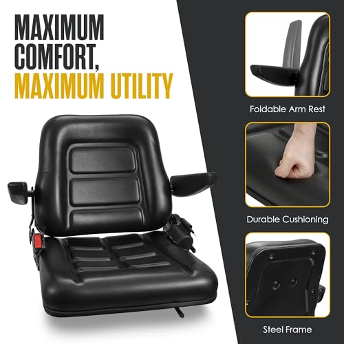 Tractor Seat, Forklift Seat, Universal Replacement, For Lawn Mower, Backhoe - color: Black