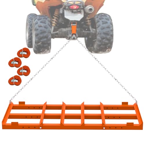 4 Ft Drag Harrow, Heavy Duty Driveway Grader, Tow Behind Lawn Rake with 5 Ft Chain, 4 Safety Belts, 2 Adjustable Bars, Driveway Drag for Gravel, Sand, Lawn, Soil, Hay, ATV, UTV, Mower, Tractor, Orange - color: Orange-4FT