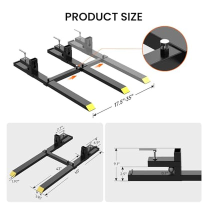 60 in 4000 LBS Max Pallet Forks with Adjustable Stabilizer Bar, Heavy Duty Front Loader Forks for Tractor Bucket, Fork Attachment for Skid Steer, Loader Bucket