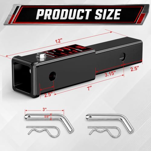 TYT 7-Inch Hitch Extender for 2" Receiver, Trailer Hitch Extension - size: 7'' Extender